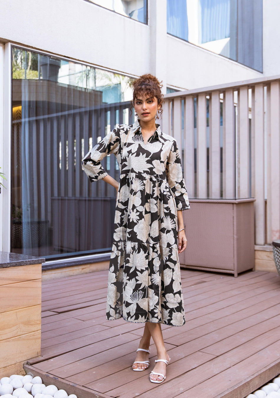 Black Botanical Tier Dress