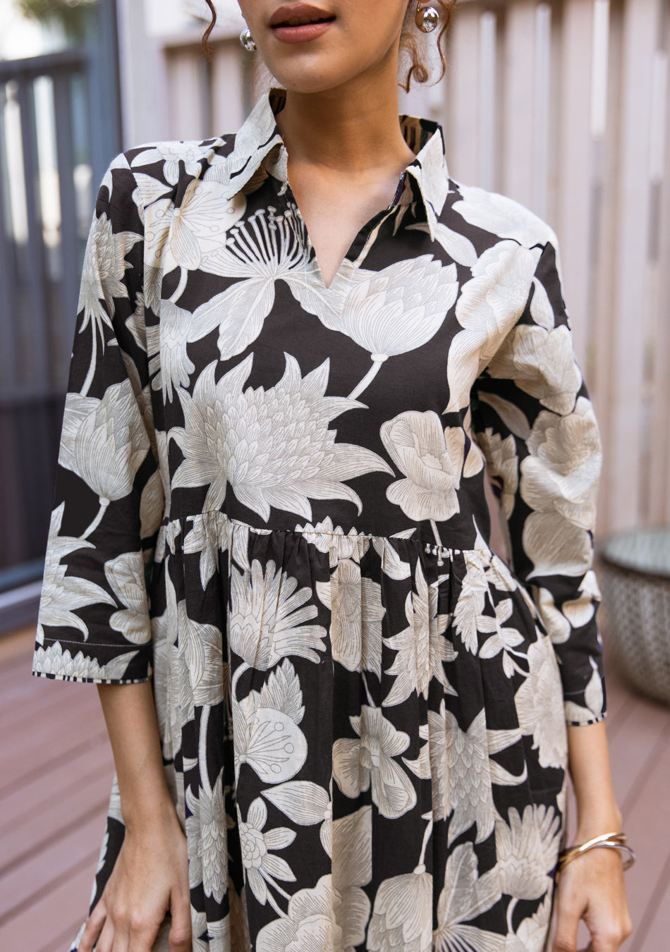 Black Botanical Tier Dress