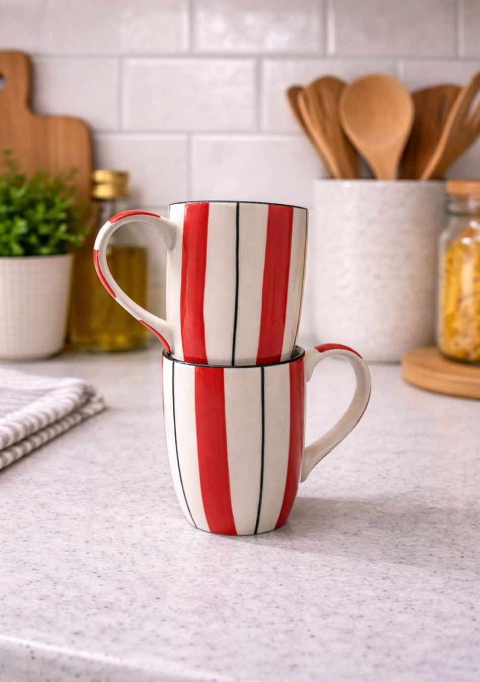 Ammanya HANDCRAFTED RED STRIPED MUG