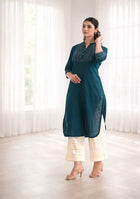 Teal Blue Solid Straight Kurta