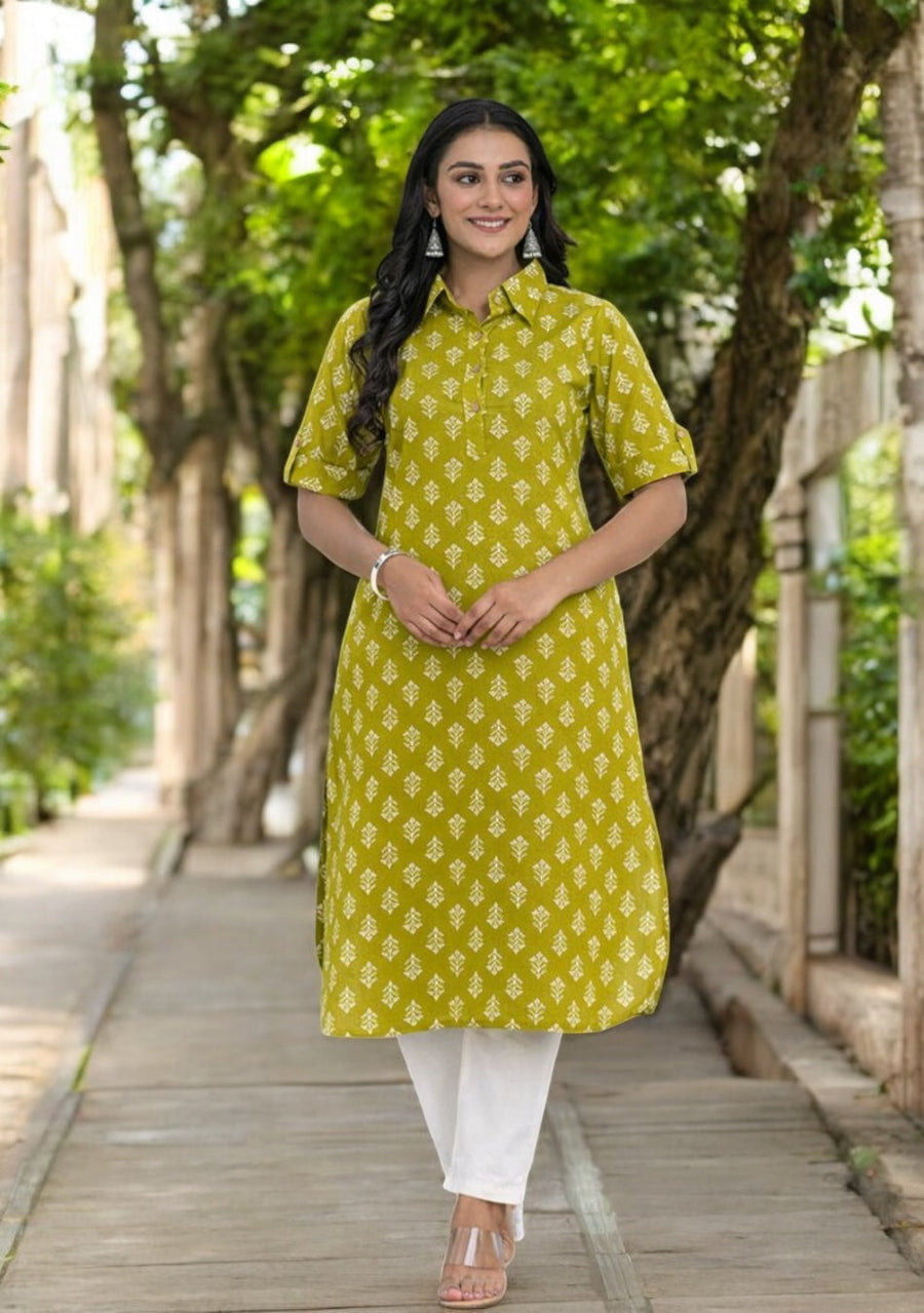Olive Grace Cotton Kurta