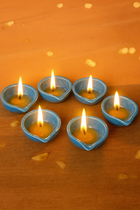 Blue glazed diya set of 6