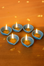 Blue glazed diya set of 6