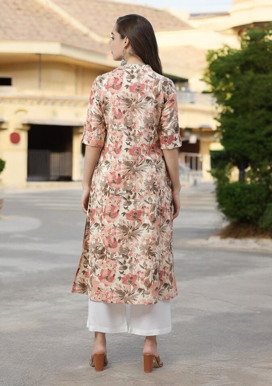 Ammanya Cream Floral Print A-line cotton Kurta