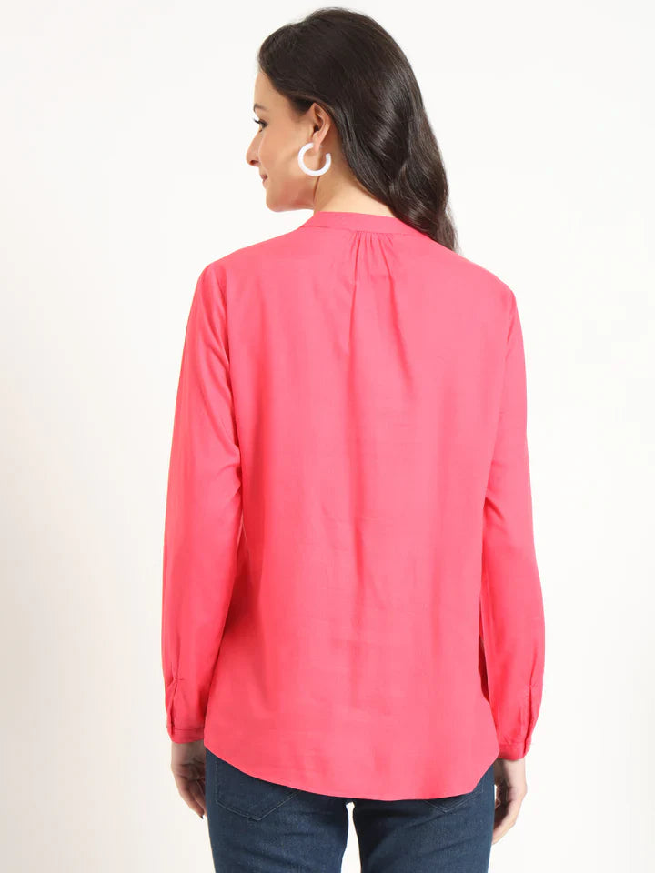 Dark Pink Solid Pintex Top