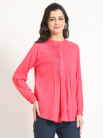 Dark Pink Solid Pintex Top