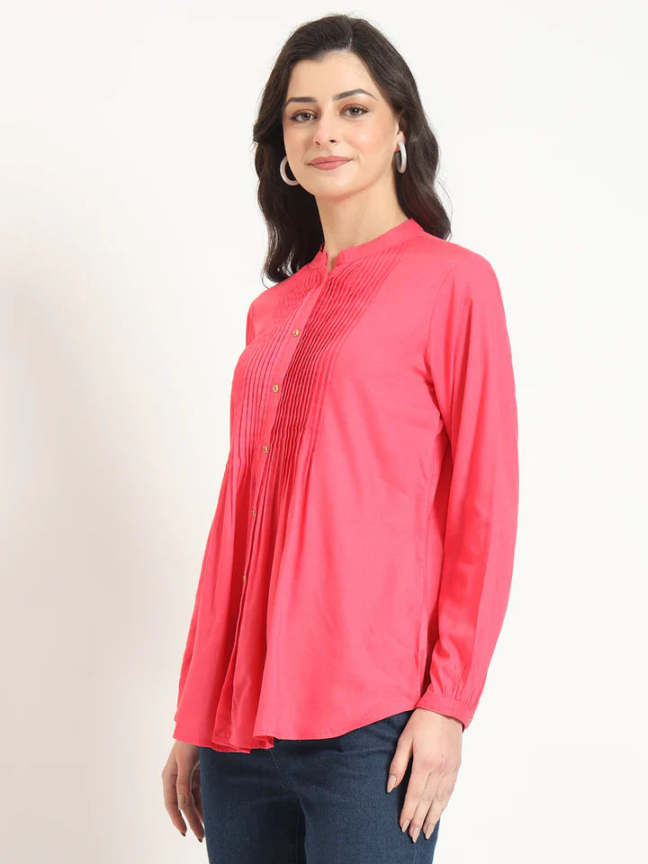 Dark Pink Solid Pintex Top