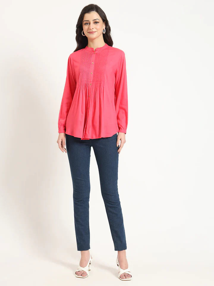 Dark Pink Solid Pintex Top