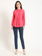 Dark Pink Solid Pintex Top