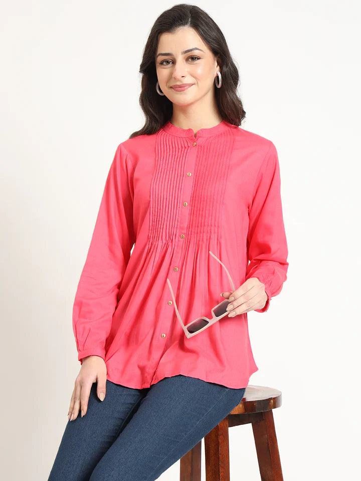 Dark Pink Solid Pintex Top