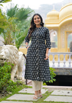 Black Cotton Classic A-Line Kurta