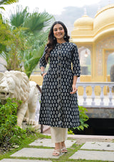 Black Cotton Classic A-Line Kurta