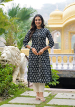 Black Cotton Classic A-Line Kurta