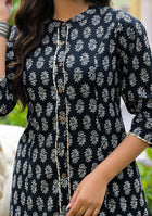 Black Cotton Classic A-Line Kurta