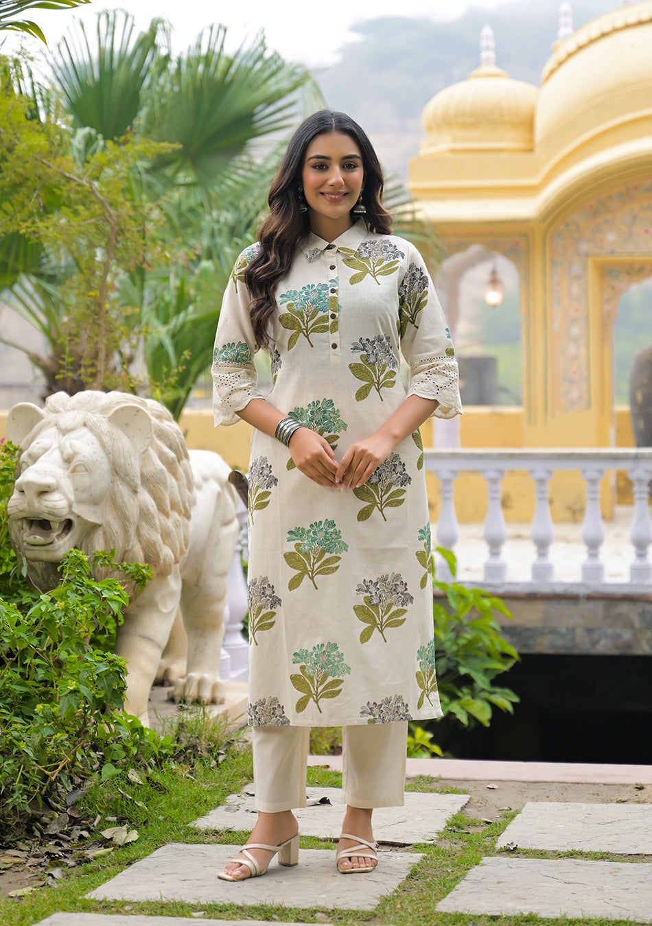 Green Floral Printed Kurta