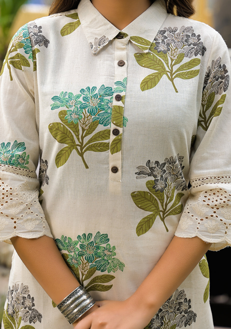 Green Floral Printed Kurta