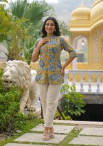Mustard bloom Rollup Sleeves A-Line Top