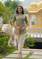 Mustard bloom Rollup Sleeves A-Line Top