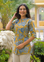 Mustard bloom Rollup Sleeves A-Line Top