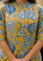 Mustard bloom Rollup Sleeves A-Line Top
