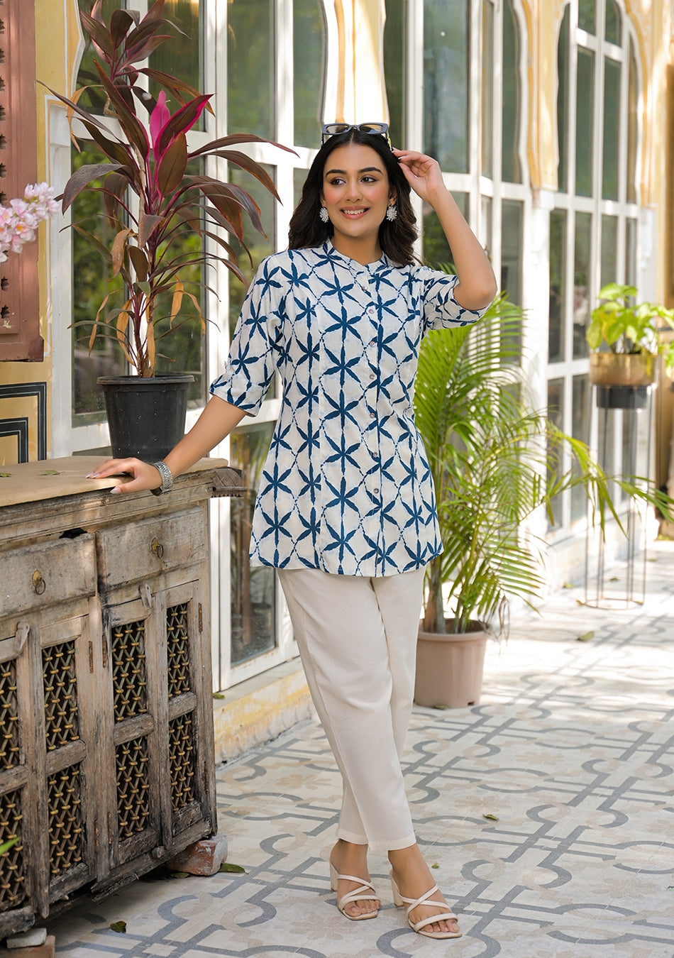Indigo Lattice Top