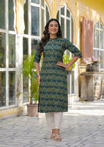 Ammanya Teal Mustard Floral Buta Kurta