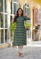Ammanya Teal Mustard Floral Buta Kurta
