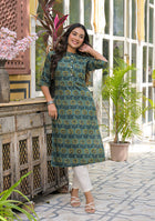 Ammanya Teal Mustard Floral Buta Kurta