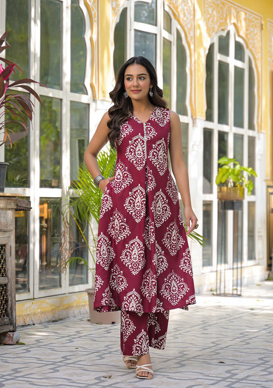 Ammanya Maroon Mughal Buta Co-ord Set