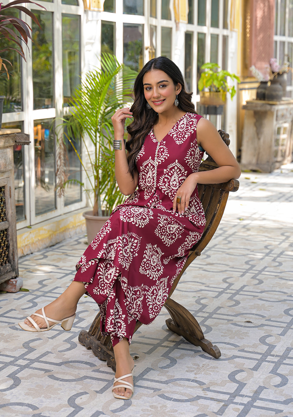 Ammanya Maroon Mughal Buta Co-ord Set