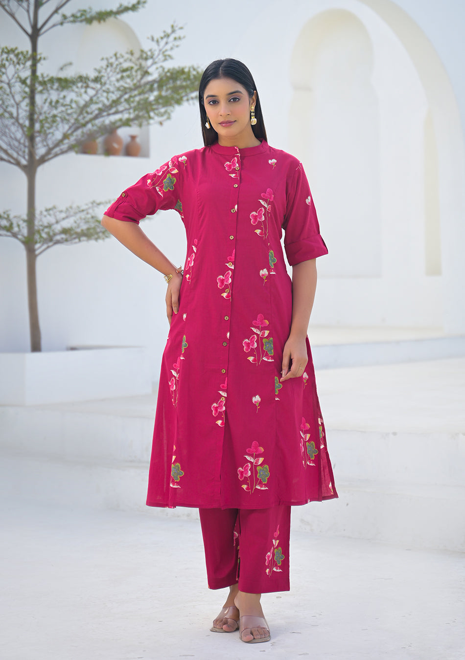 Ammanya Raspberry Garden Floral Co-ord Set