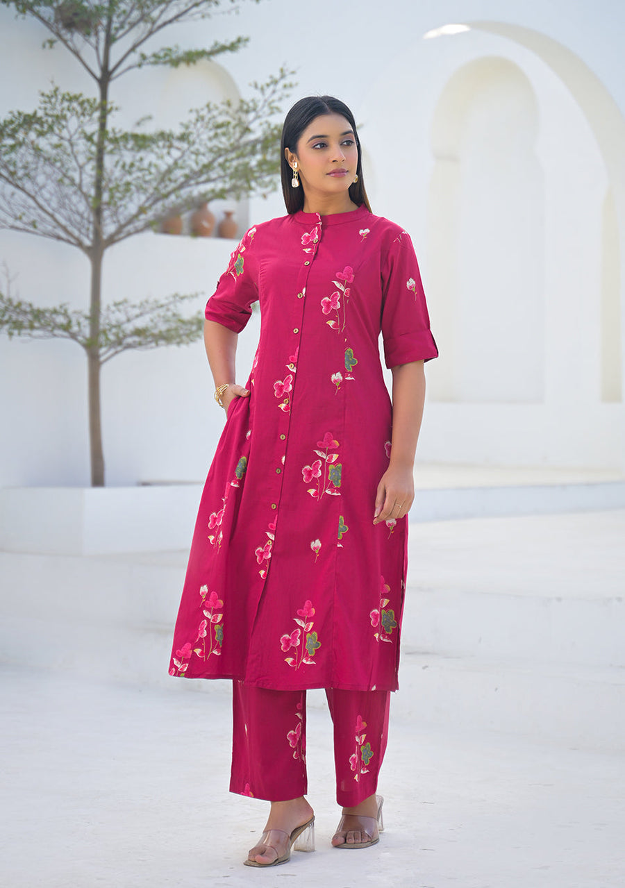 Ammanya Raspberry Garden Floral Co-ord Set