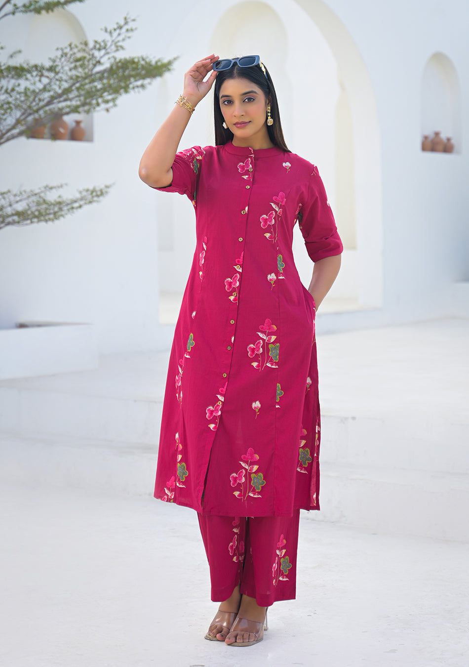 Ammanya Raspberry Garden Floral Co-ord Set