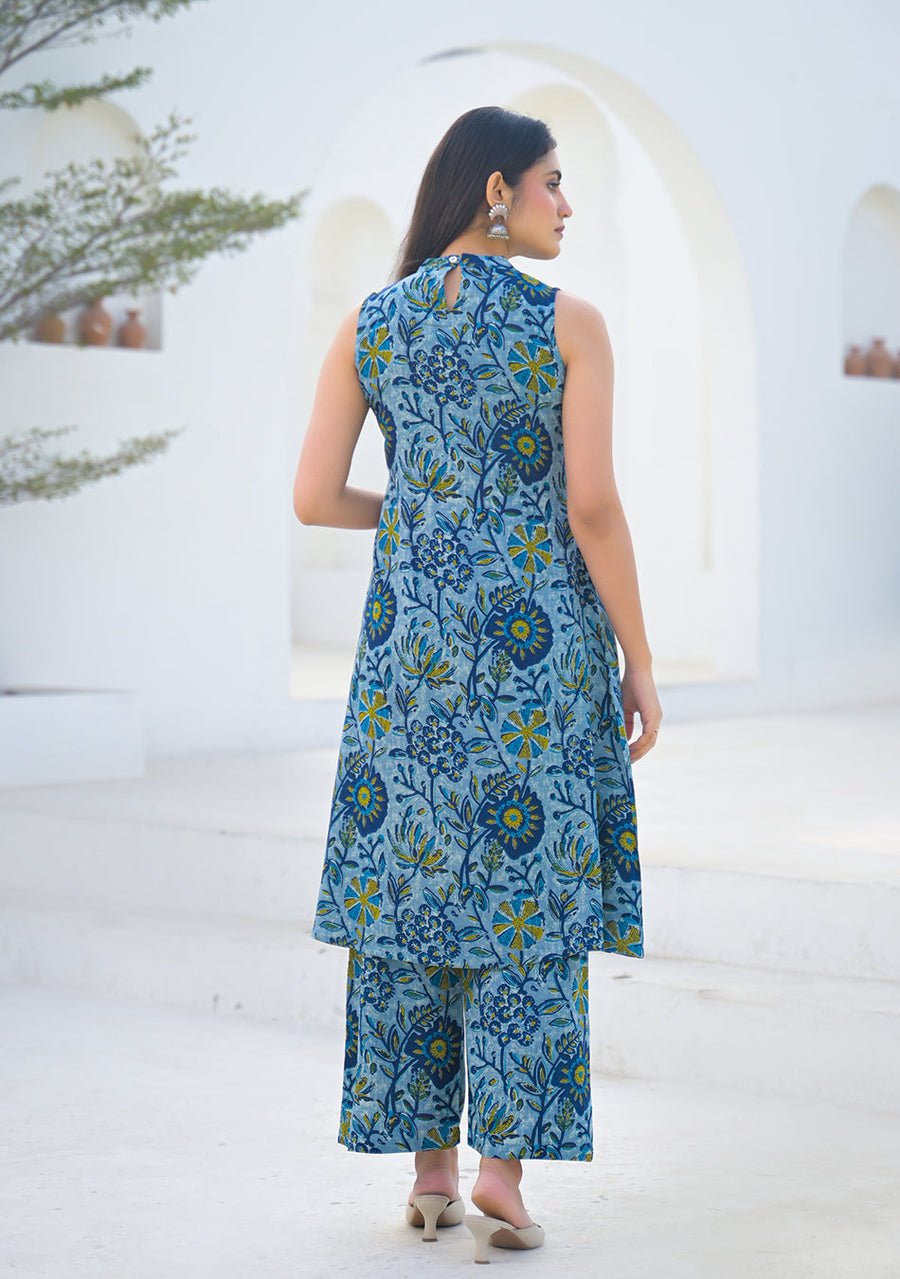 Ammanya Powder Blue Floral Vine Summer Co-ord Set
