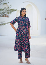 Ammanya Midnight Blue Red Jaal Cotton Co-ord Set