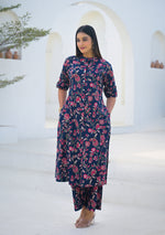 Ammanya Midnight Blue Red Jaal Cotton Co-ord Set