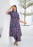 Ammanya Midnight Blue Red Jaal Cotton Co-ord Set