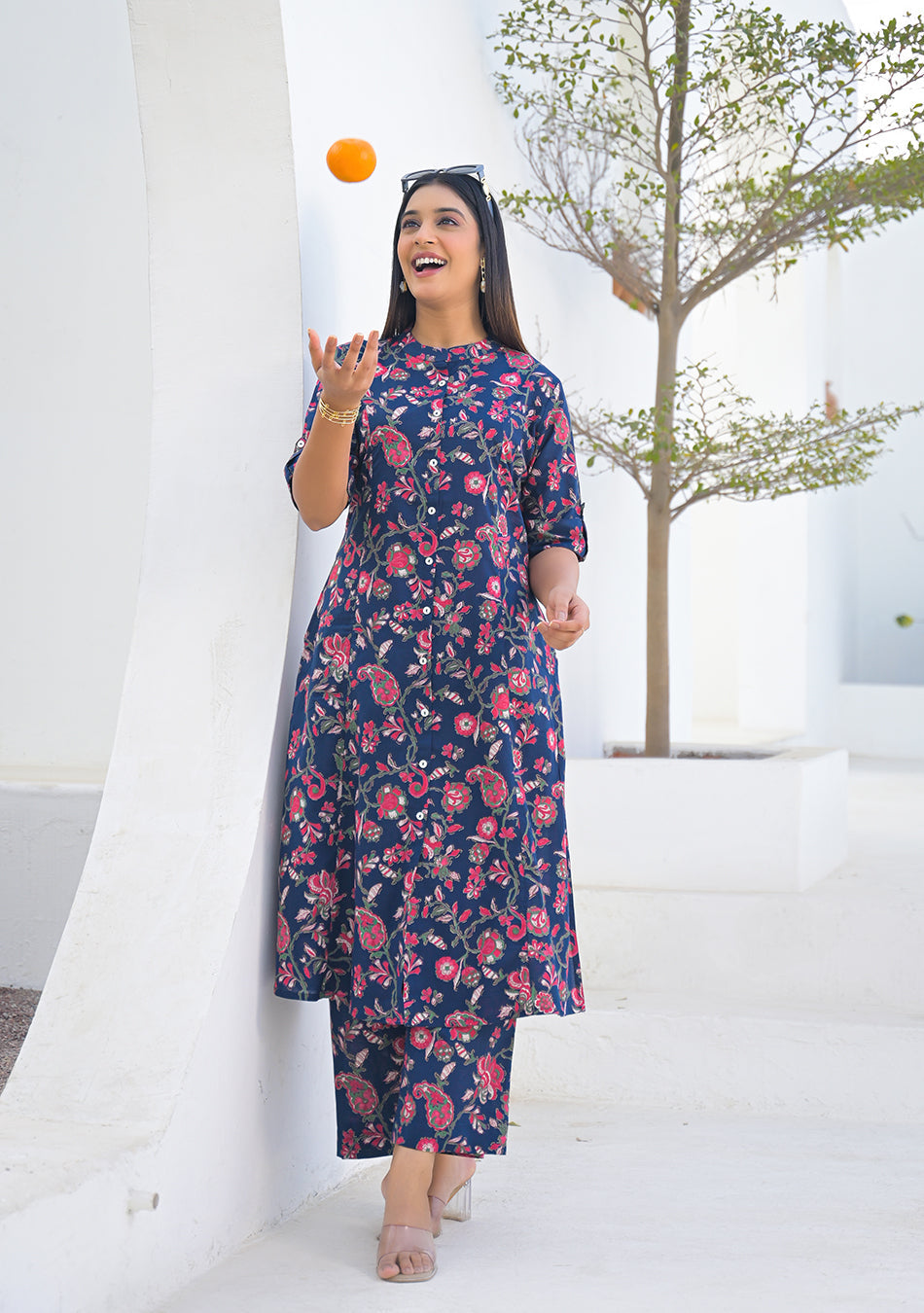 Ammanya Midnight Blue Red Jaal Cotton Co-ord Set