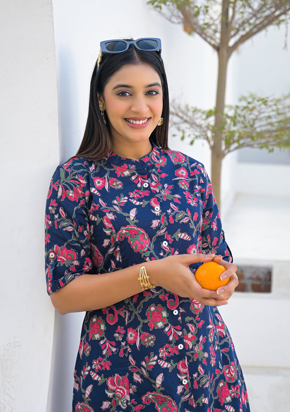 Ammanya Midnight Blue Red Jaal Cotton Co-ord Set
