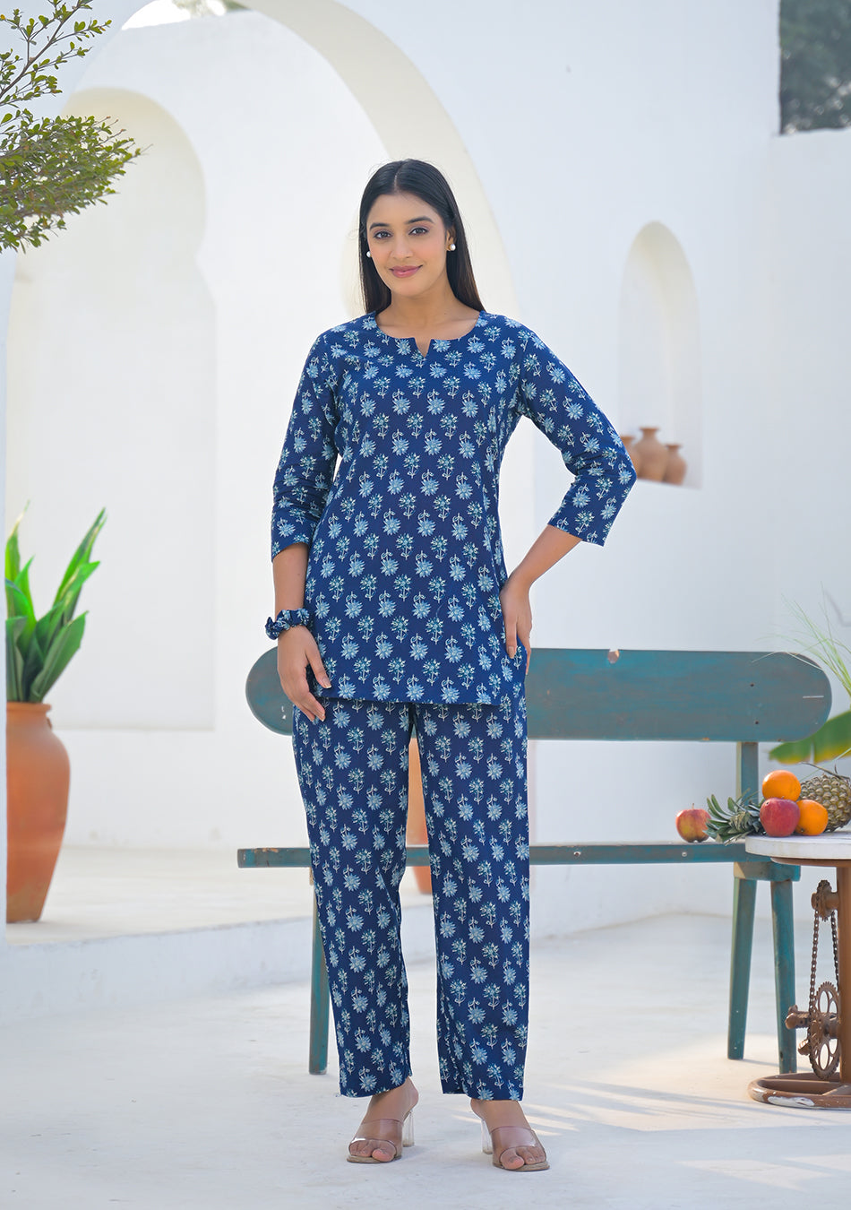 Ammanya Navy Blue Blossom Night Suit