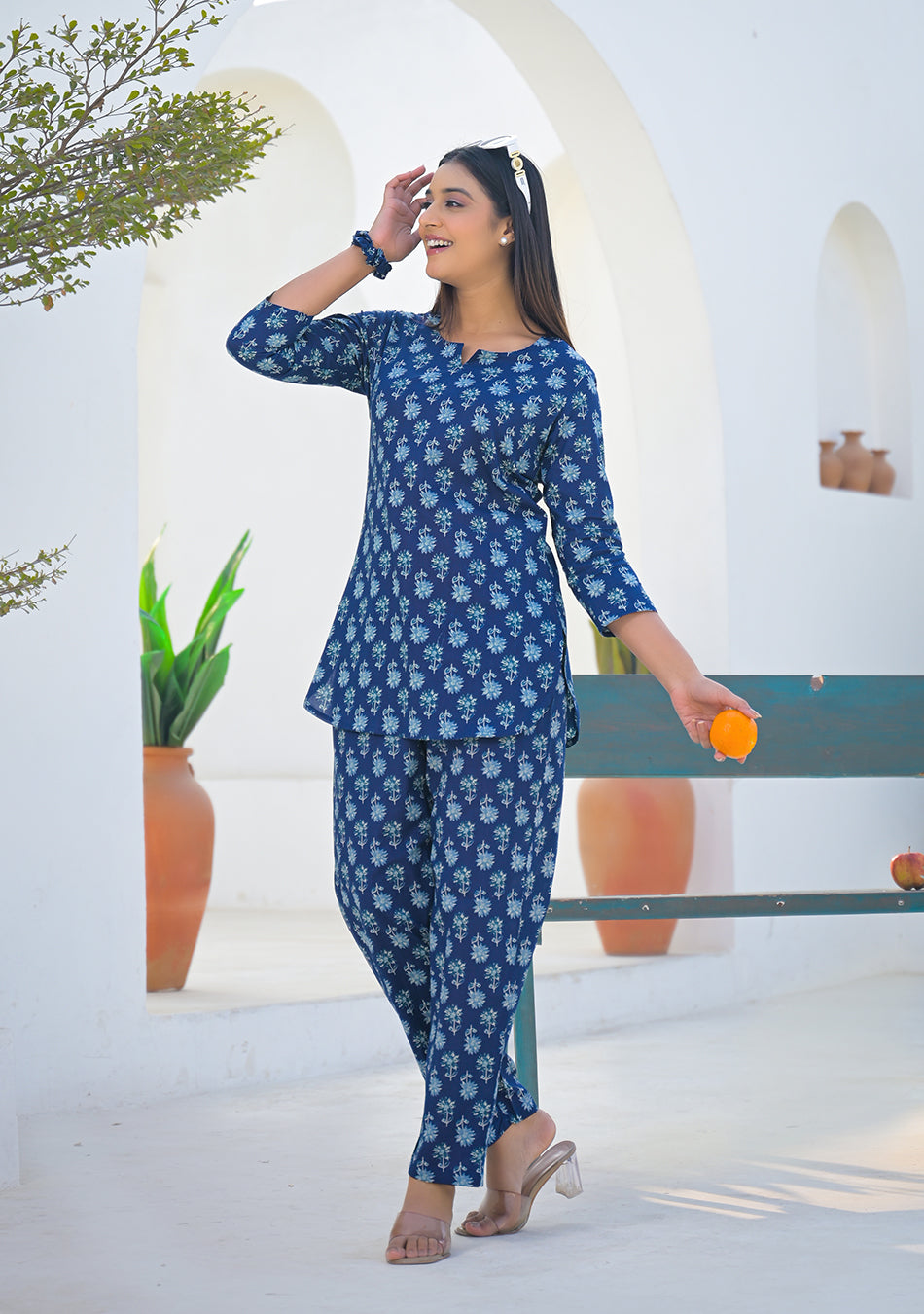 Ammanya Navy Blue Blossom Night Suit