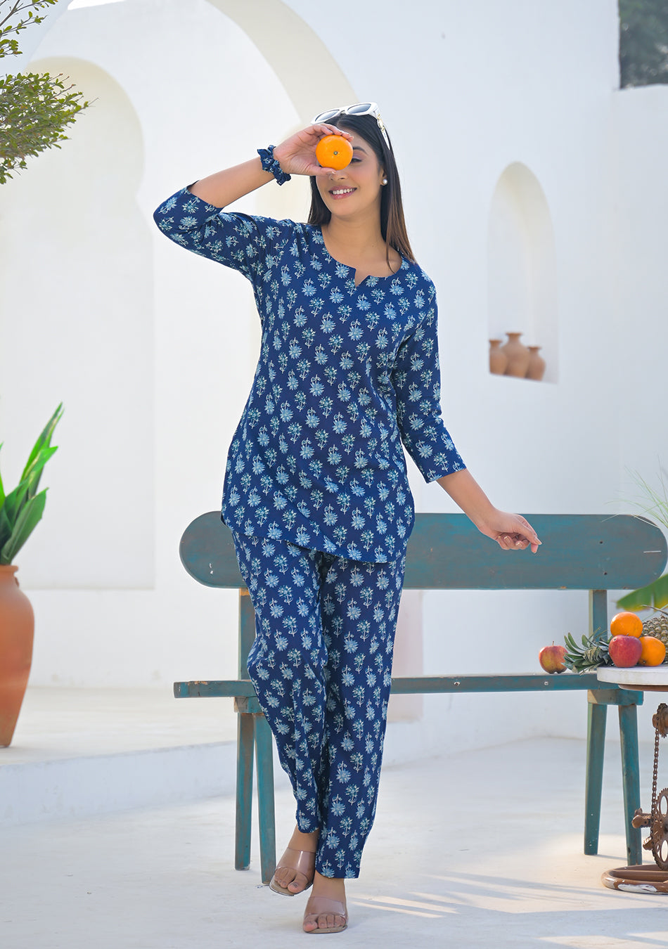 Ammanya Navy Blue Blossom Night Suit