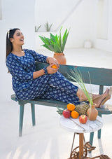 Ammanya Navy Blue Blossom Night Suit