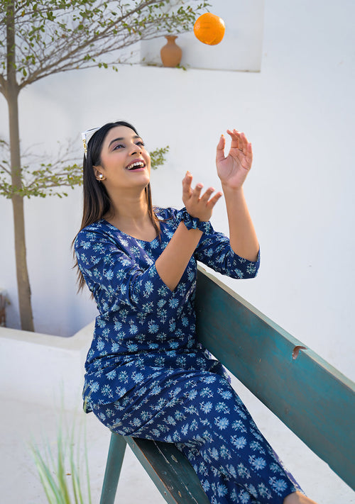 Ammanya Navy Blue Blossom Night Suit