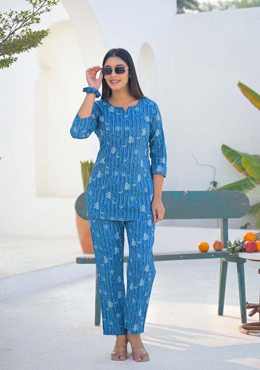 Ammanya Blue Meadow Stripe Night Suit