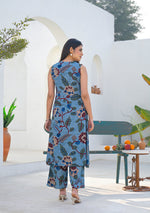 Ammanya Dusty Blue Floral Vine Printed Co-ord Set