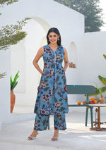 Ammanya Dusty Blue Floral Vine Printed Co-ord Set
