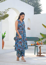 Ammanya Dusty Blue Floral Vine Printed Co-ord Set