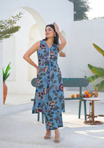 Ammanya Dusty Blue Floral Vine Printed Co-ord Set