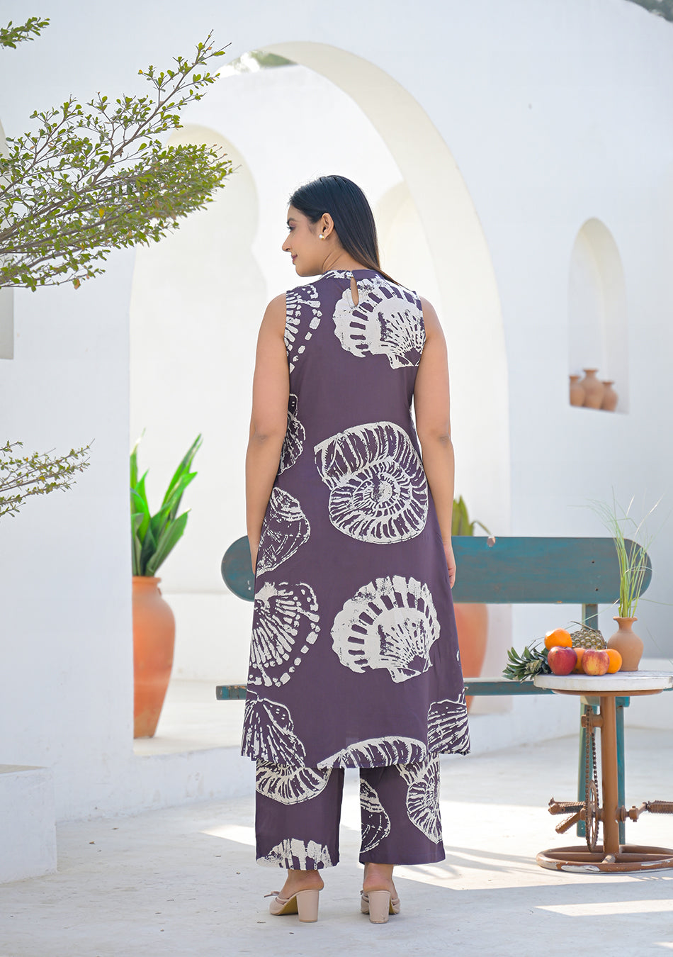 Ammanya Earth Brown Shell Print Co-ord set